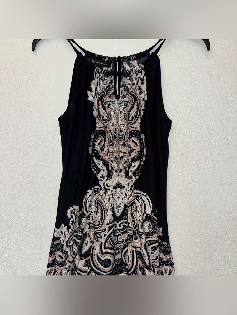 INC International Concepts Black Paisley-Print Sleeveless Camisole Bubble Tank M